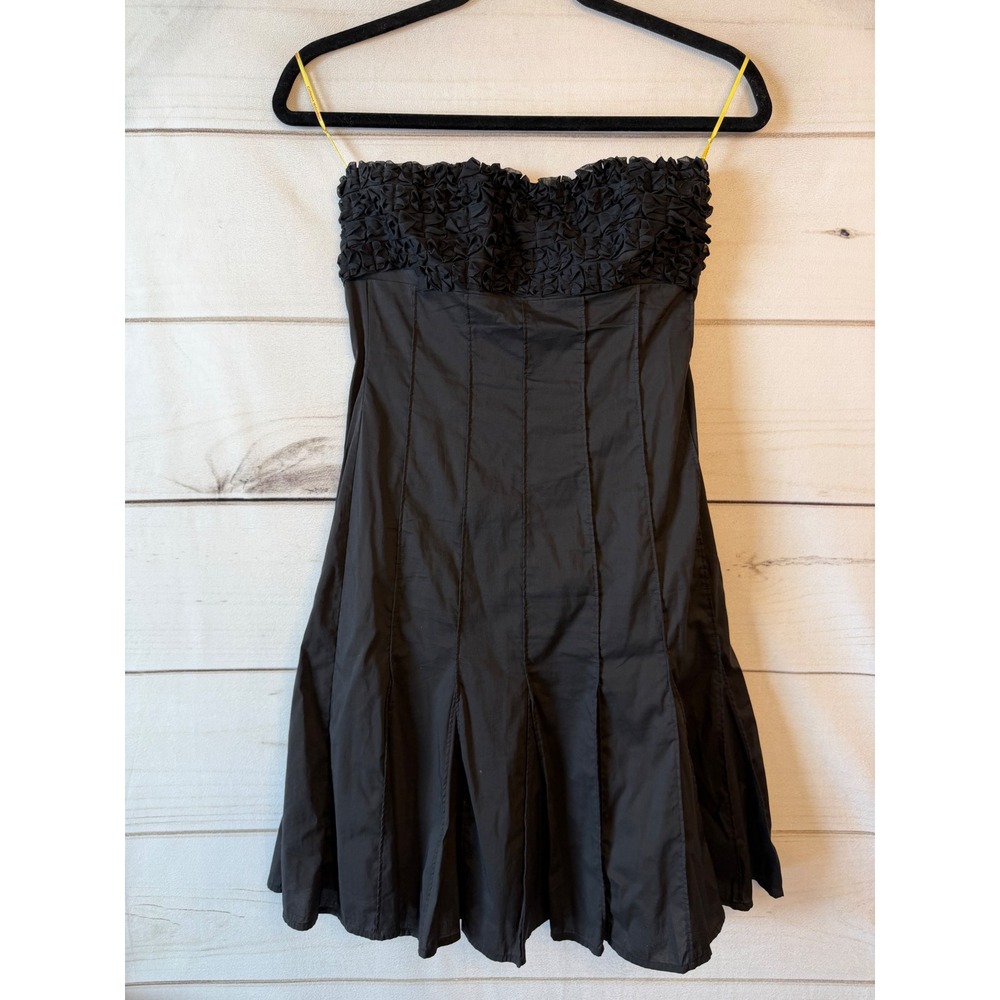 Catherine Malandrino Black Strapless Rosette Ruffle Pleated Cocktail Dress 2